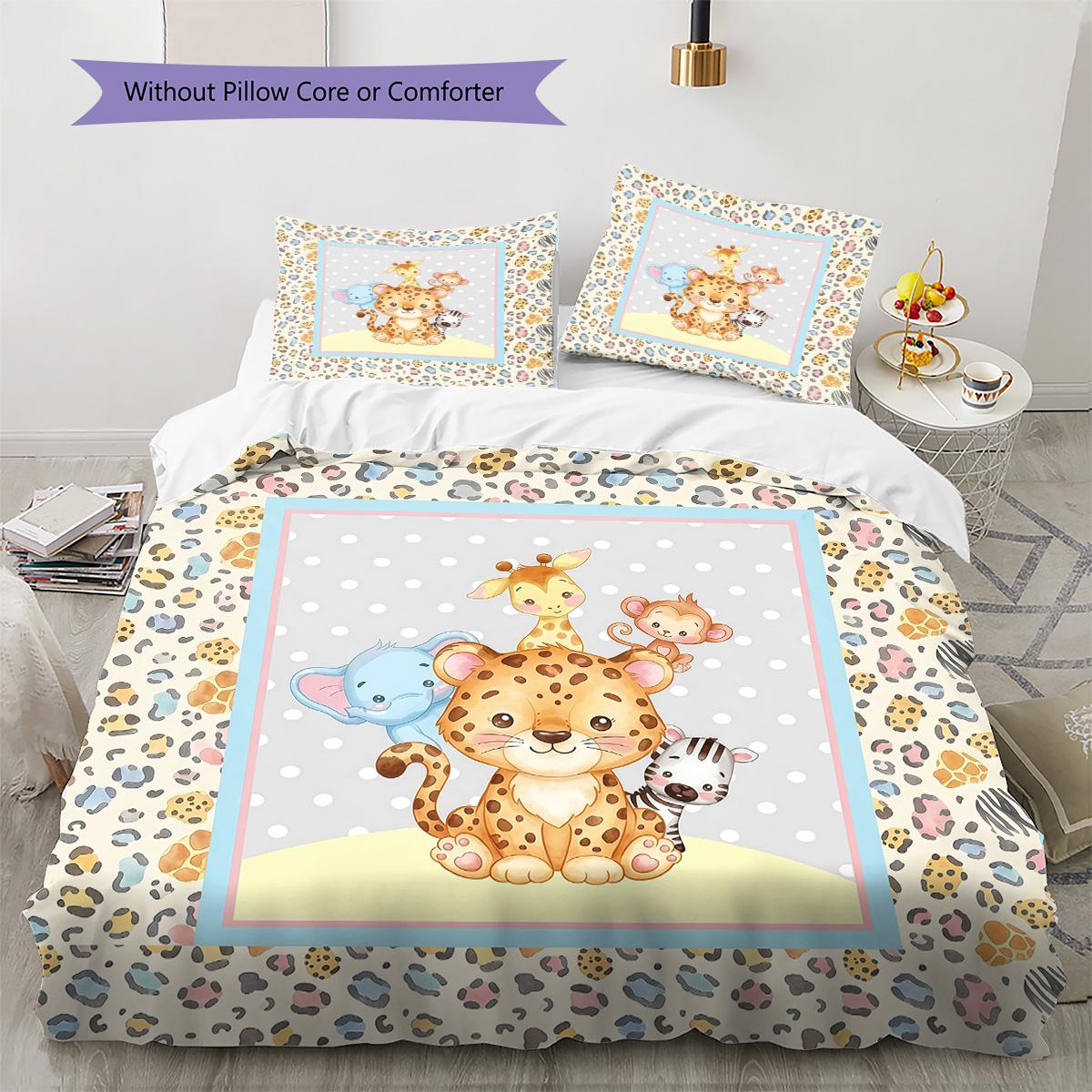 

Cute Animal Puzzle Pattern Bedding Set Quilt Cover Pillowcase Home Decor Gift (1 * duvet cover + 2 * pillowcase, without core) 135x200cm