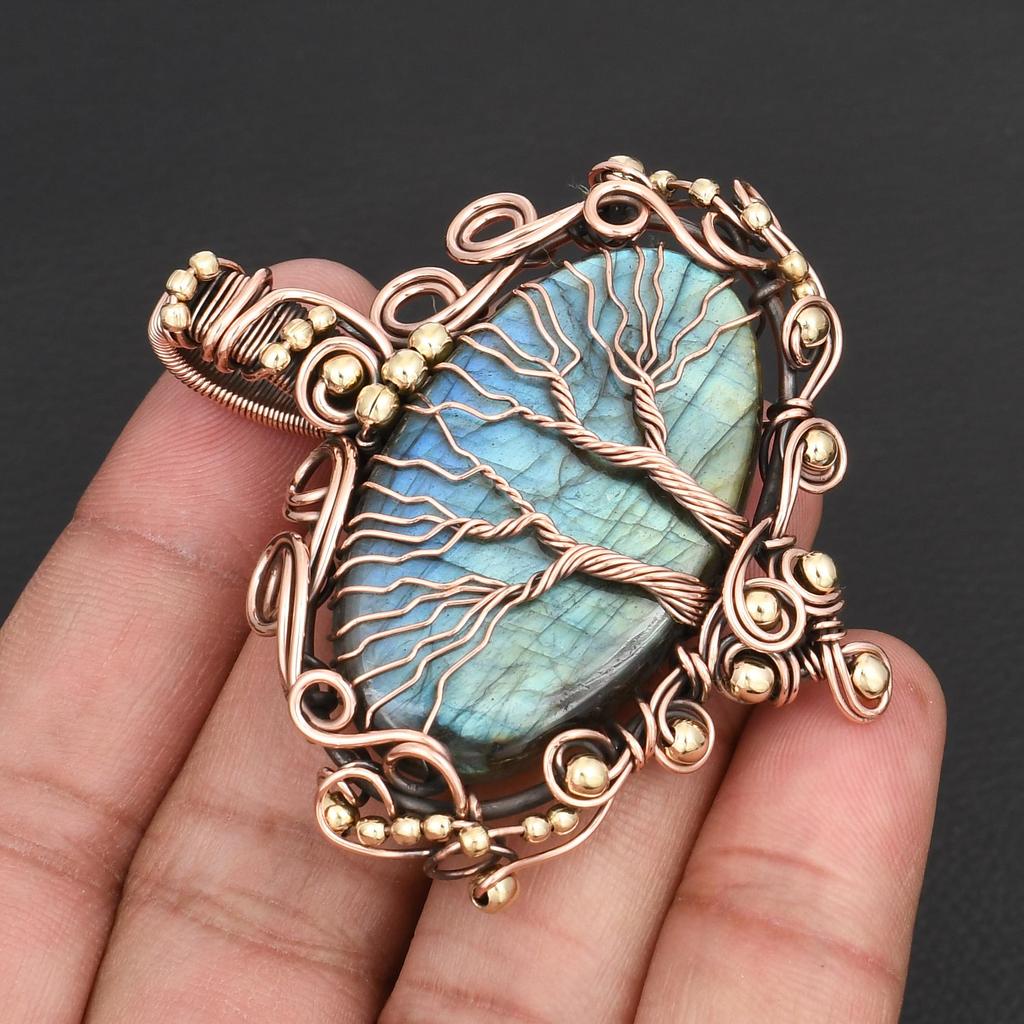 Handmade Tree of Life Pendant Labradorite Gemstone Necklace Copper Wire Wrapped Jewelry Unique Spiritual Gift for Women