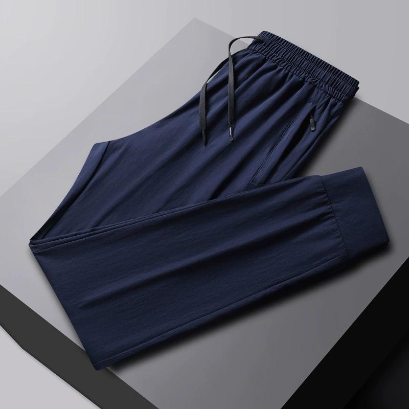 Summer Ice Silk Quick Drying Casual Pants for Men, Thin Straight Leg Pants, Breathable Large Size, Loose Fit, Sports Ankle Pants for Men