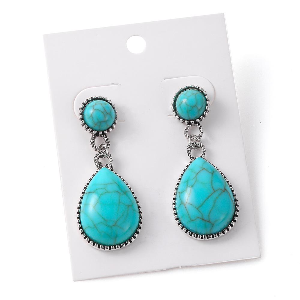 European and American Bohemian Turquoise Teardrop Earrings