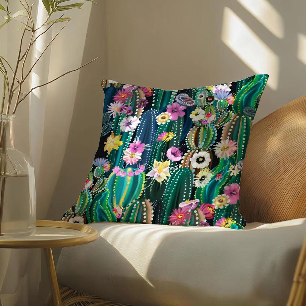 Cactus Pattern Cushion Cover Soft Short Plush Pillow Cover Smooth Cozy Texture Aesthetic Cushion Case Home Decor