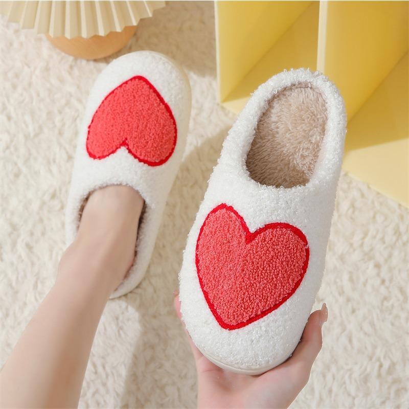 Valentine's Day Winter Smiley Face Big Love Cotton Slippers Women's Indoor Home Plush Warm Slippers