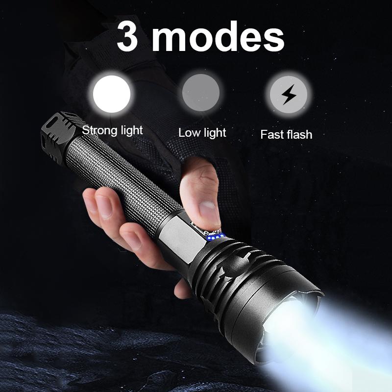100000LM Flashlight XHP360 Torch Self-protection Lantern Zoomable Lamp Waterproof Flash Light Long Straps Portable Torch Light