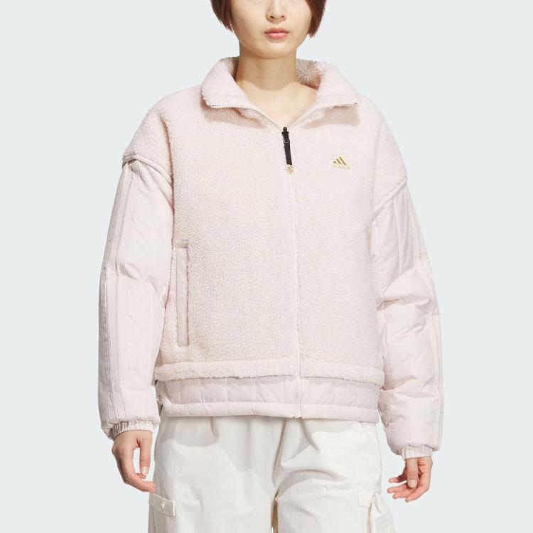 Adidas Year Of The Dragon CNY Series Embroidered Reversible Plus Velvet Sports Casual Loose Jacket Women Outerwear Light-Purple Pink IX5956