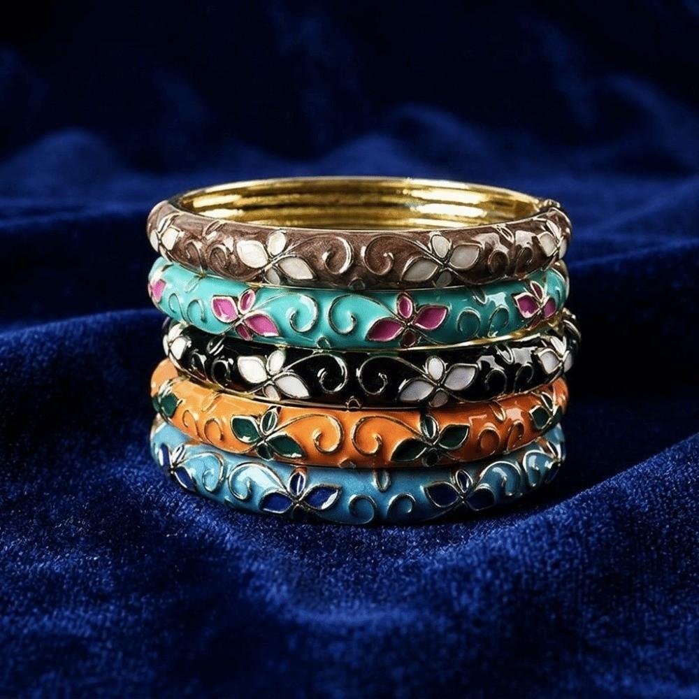 Traditional Flower Bangle Colorful Women's Hand Bracelet Handicraft Vintage Cloisonne Bangle Girls