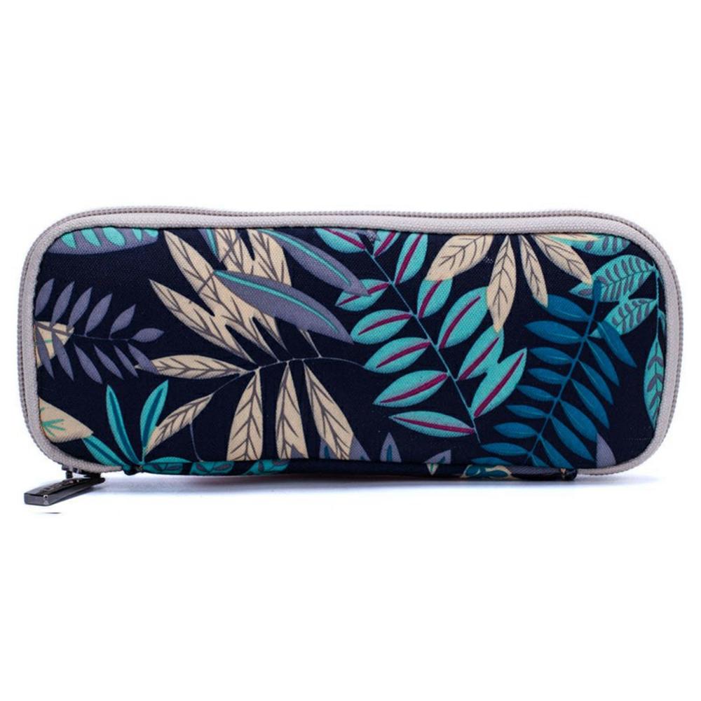 

20 x 9cm USB Flash Drive Storage Pouch 10-Grid U-Disk Zipper Bag Colorful Leaves/Blue Bottom