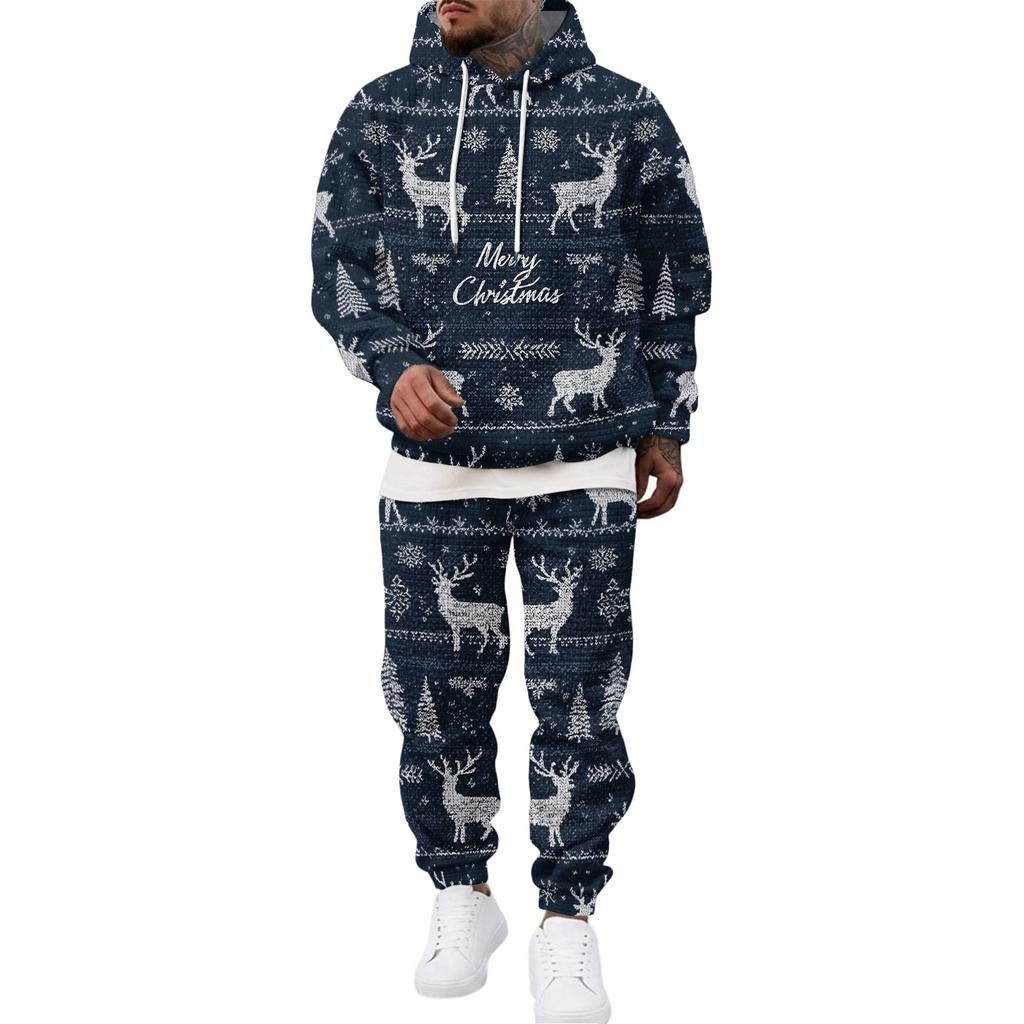 Men's Casual Sweatshirt Set with Pattern for Fall and Winter