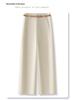 Women's Beige Tencel Cotton High Waist Wide Leg Pants - Slimming Petite Nine-Point for Spring and Autumn 2025