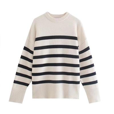 Fashion Striped Knitted Loose Sweater Women Pullover Tops Long Sleeve O Neck Casual Streetwear Lday Sweater Female