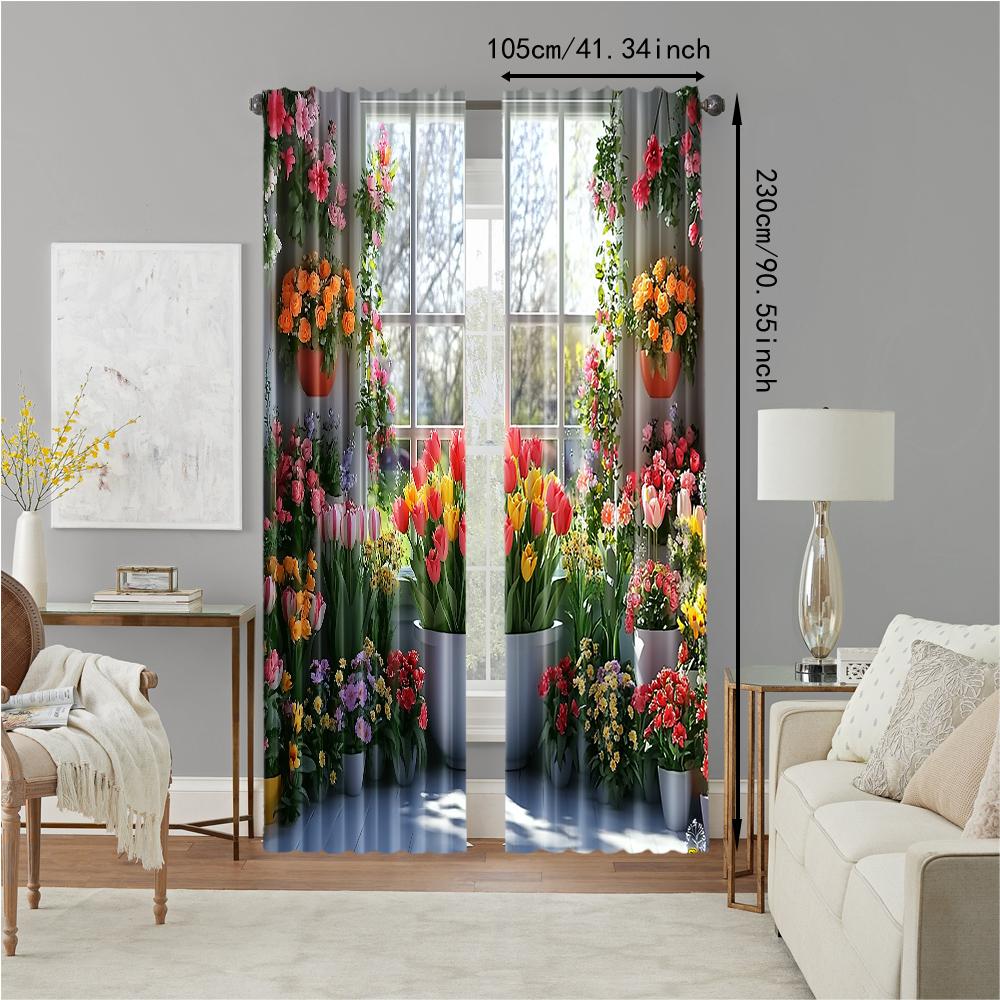 2 Pcs, Versatile Polyester Transparent Curtains For Home Decoration Garden View Floral Arch For Use In Bedrooms And Living Rooms