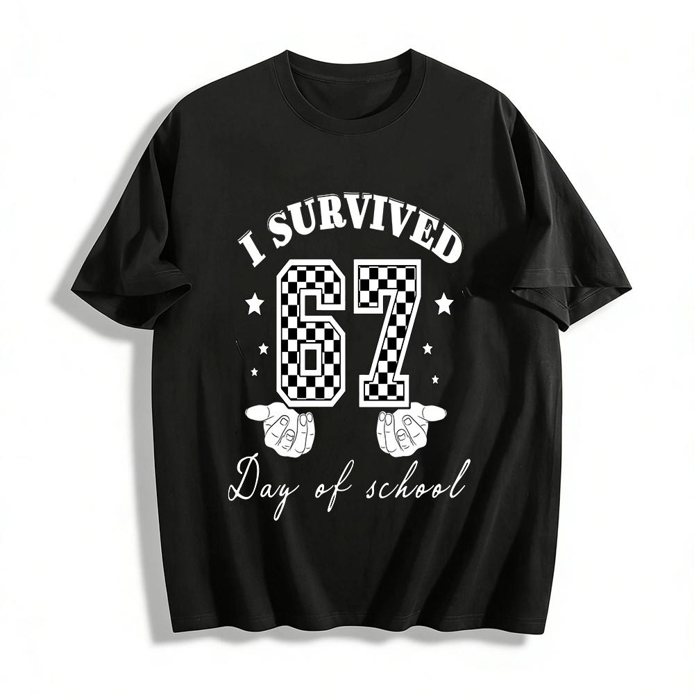 

Checkerboard Number 67 Print Casual Top For 67th Day Of School Pure cotton T-shirt 6XL