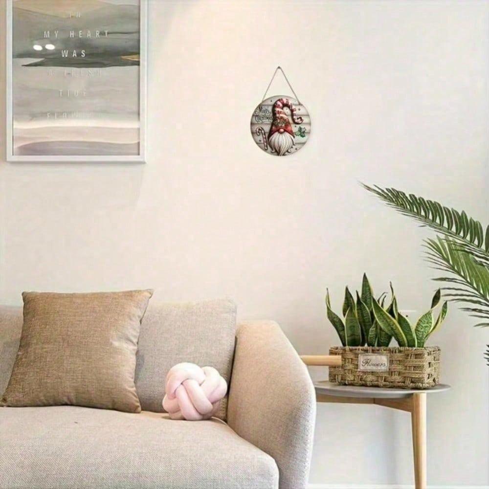 Christmas Gnome Metal Round Door Sign Hanging Decor For Lawn Garden Home Wall
