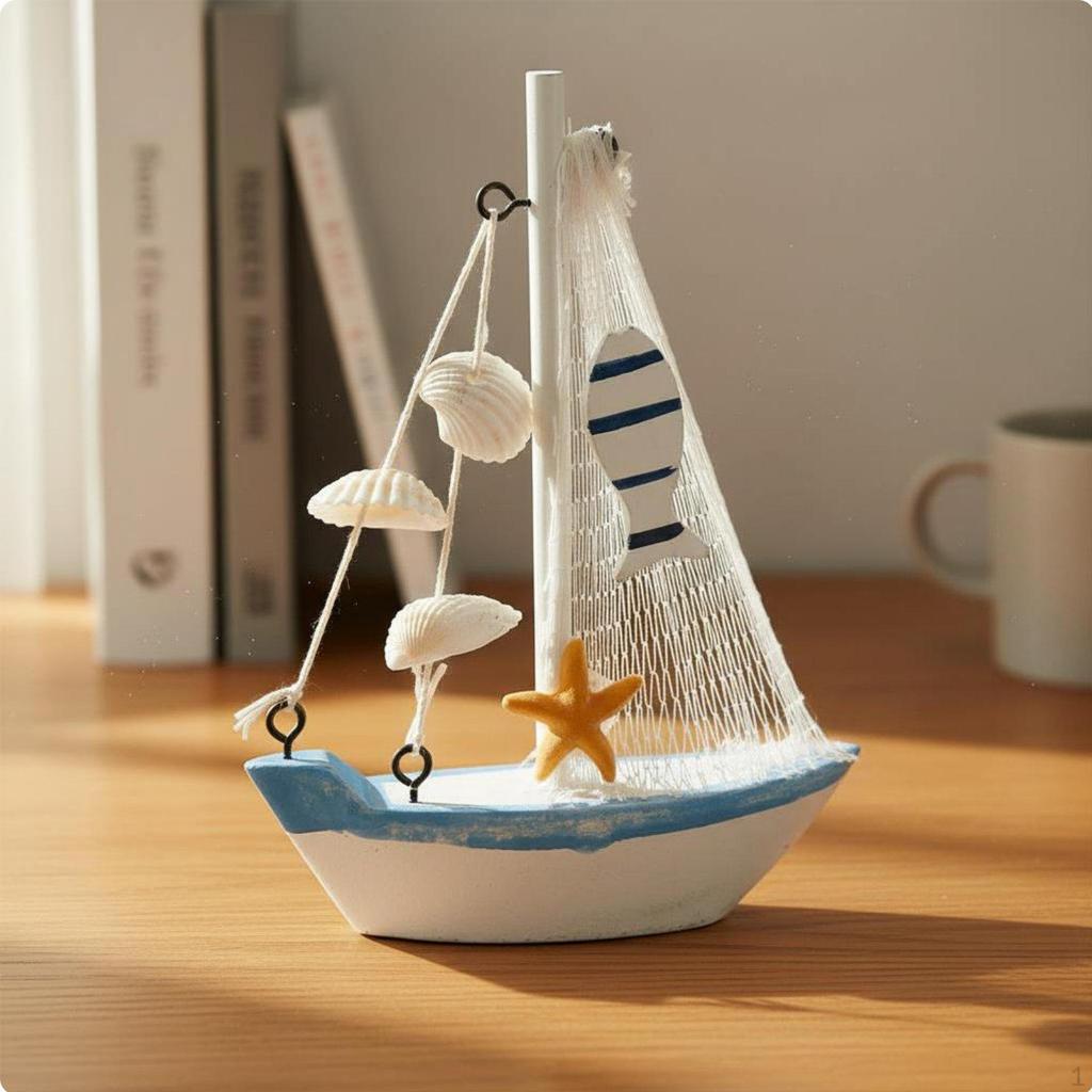 Seaside Design Boat Decor Handmade Mediterranean Sailboat Ornament PreAssembled Miniature
