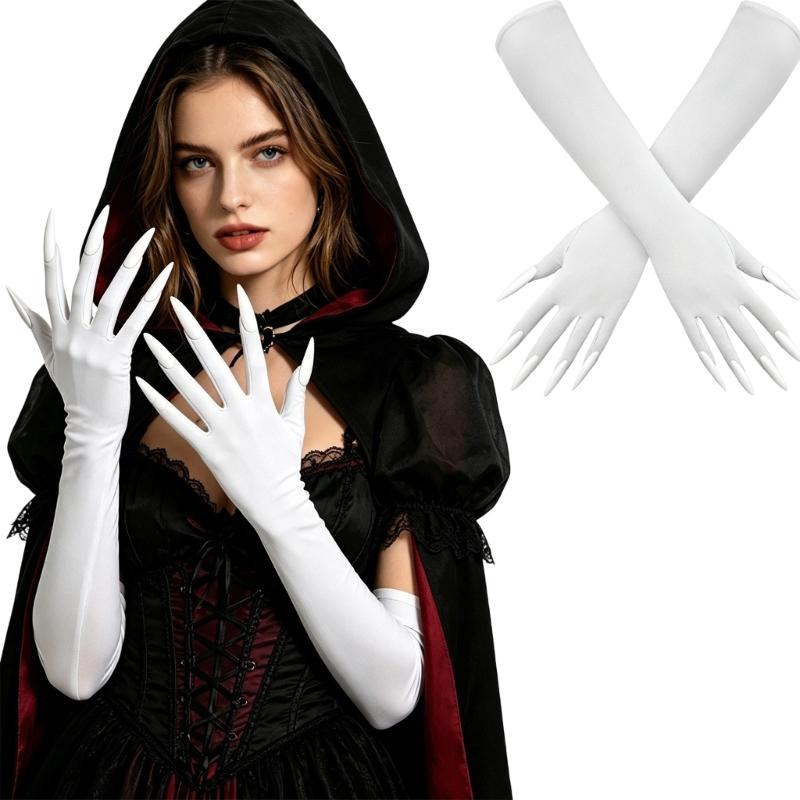 Guanti Lunghi di Halloween con Dita Appuntite e Tessuto Elasticizzato per Look da Palco, Giochi di Ruolo e Styling Fotografico