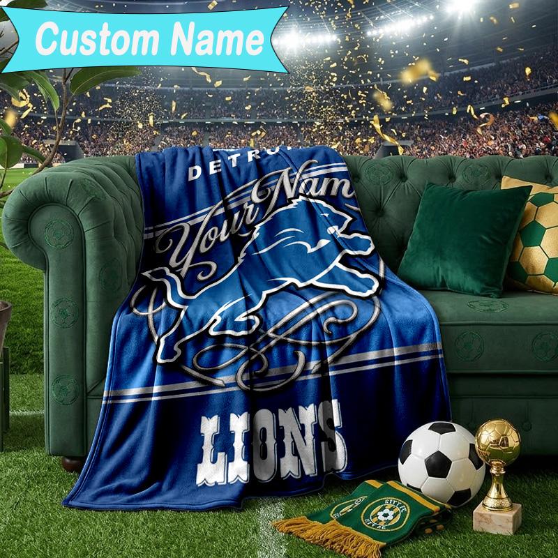 Custom Name Blanket Lions Team Blanket Bedding Blanket for Travel, Camping, Living Rooms, Offices, Sofas, Fan Christmas gift
