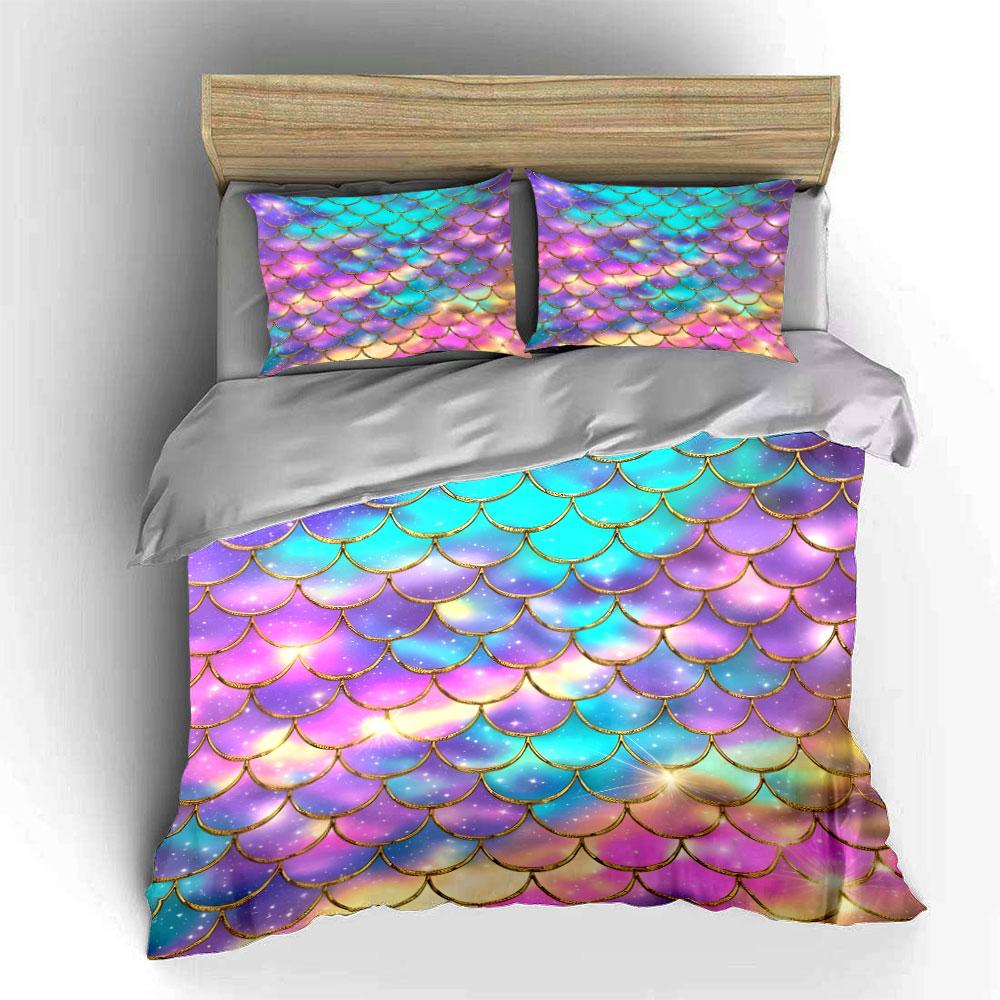 Mermaid Scale Pattern Decoration Set Soft Skin-Friendly Bedding Set Includes 1 Duvet Cover And 2 Pillowcase, Gift