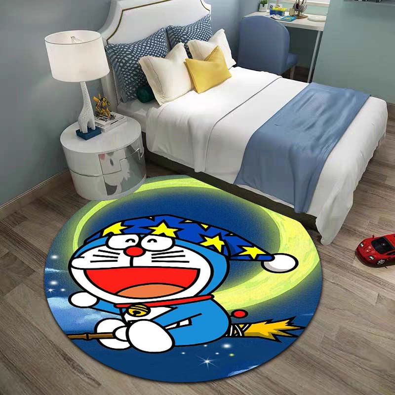 Cute 3D cartoon Doraemon round rug for girls, suitable for decorating living rooms, bedrooms, sofas, and playrooms; non-slip rug 80cm