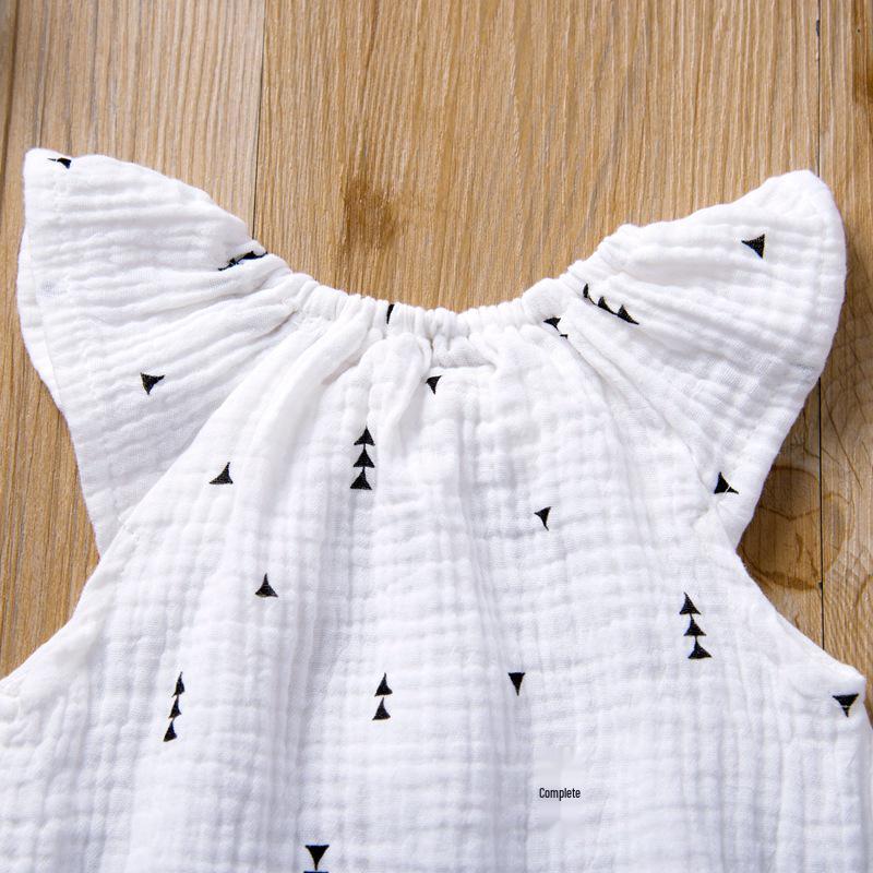 H1208 Summer Infant Ruffle Jumpsuit - Cartoon Print Baby Romper