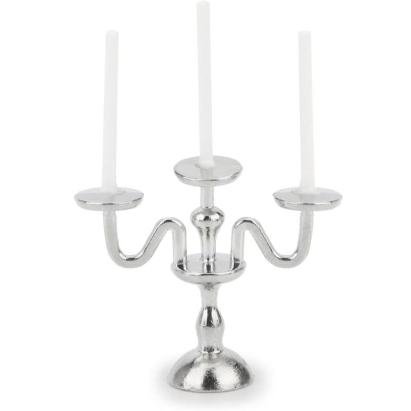 1/2 шт. Винтажный 3-свечник со свечами – 1:12 Миниатюр в Золотом/Серебряном цвете для Кукольного домика, Сказочного Сада и Микро-Ландшафтов серебряный