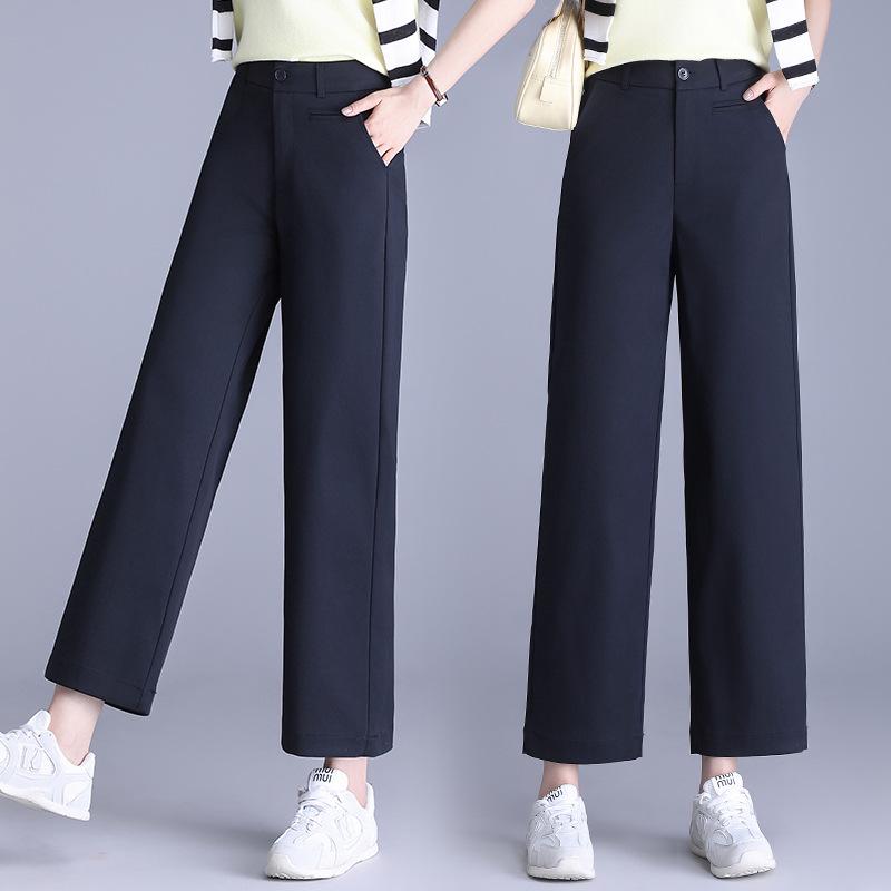 Women's Summer 2025 Cotton Slim-Fit High-Waisted Wide-Leg Cropped Pants