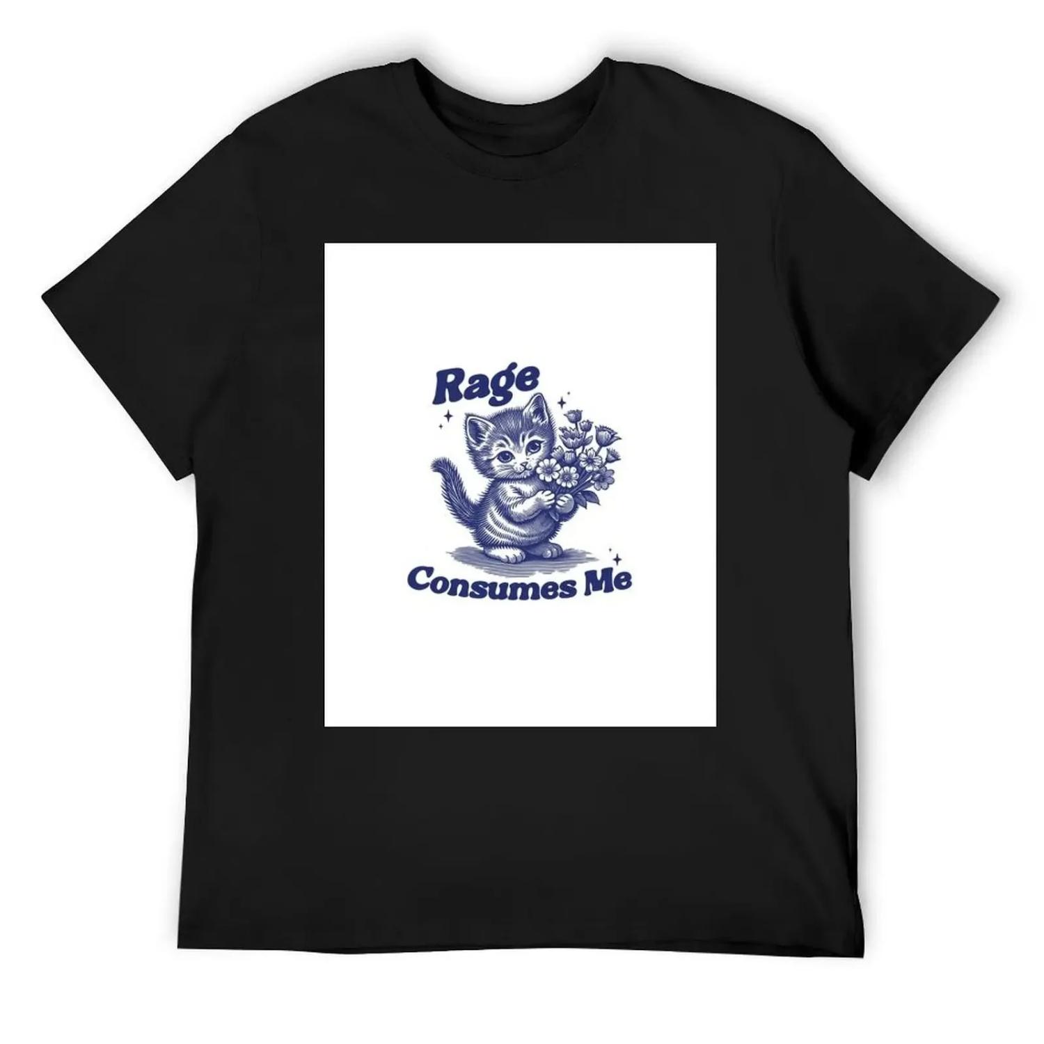 Футболка «Ярость поглощает меня», Футболка в стиле Weirdcore, Смешной мем с котенком, Смешной мем о ментальном здоровье, Футболка с черным юмором XXXXXL чёрный