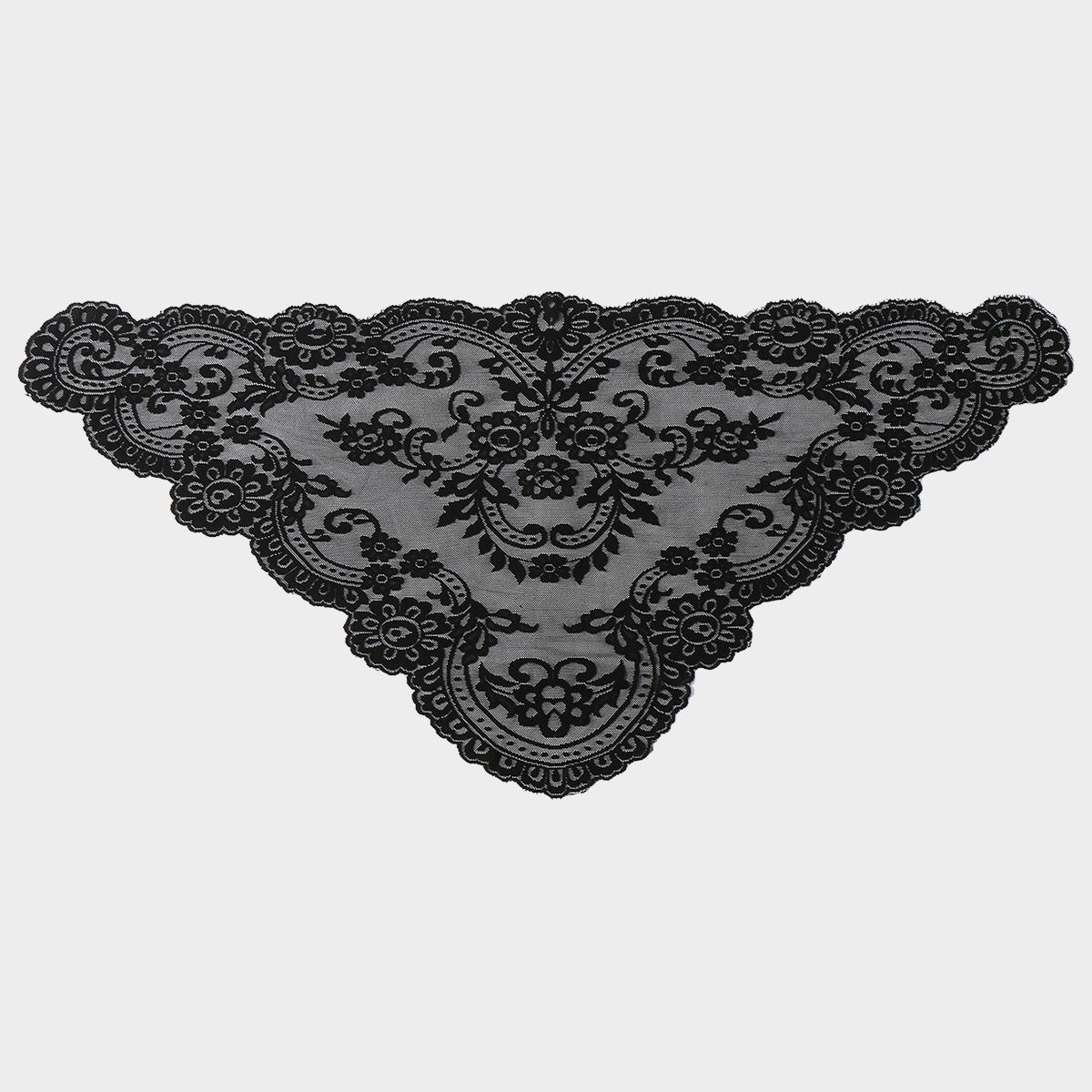 

Flower Embroidery Lace Triangle Scarf for Women Head Covering Muslim Hijab Wedding Shawl Veil Spanish Traditional 172*63cm