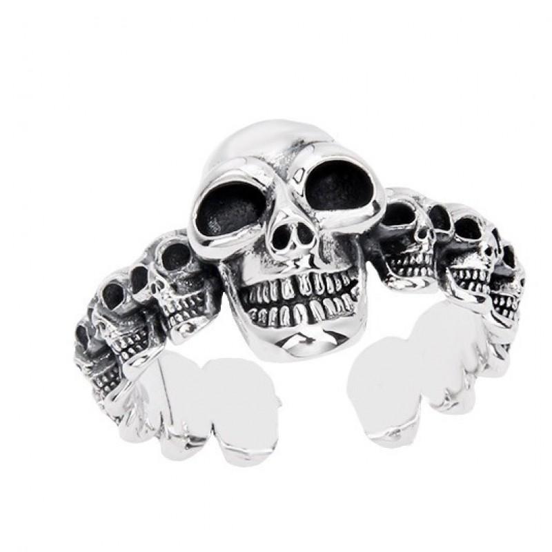 Adjustable Gothic Skull Ring In Oxidized Sterling Men Women Vintage Punk Unisex Jewelry