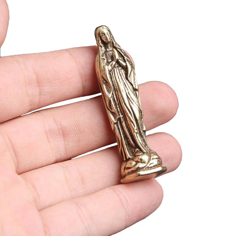 Pure Copper Vintage Blessed Virgin Mary Figurines Key Chains Pendants Brass Holy Mother Religion living room decoration