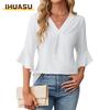Mode Femme Décontracté Couleur Unie Impression Col en V Manches 3/4 Chemisiers & Chemises
