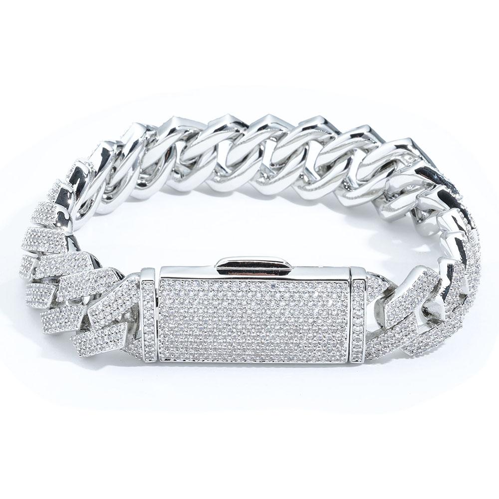 

16MM Cuban Link Bracelet Baguetter Prong Iced Out Micropave Bangle Cubic Zirconia Cz For Man Women Hip Hop Jewelry W6660WW-Silver Color