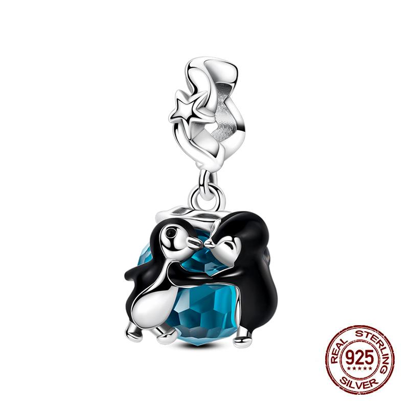 Original 925 Silver Charms Beads Winter Snowflake Snowman Igloo Penguin Pendants Fit Bracelet Charms Women Jewelry Gift