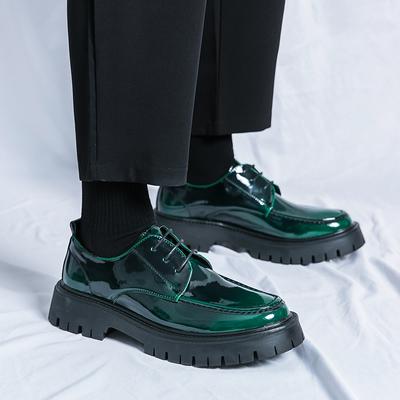 Neue Oxford-Schuhe mit großem Zeh für Herren, dicksohlige Hochzeitsschuhe, grün, formell, Business-Schuhe, Lackleder, zum Schnüren, höhenverstärkend, Freizeitschuhe