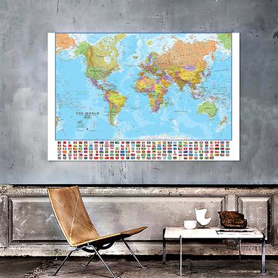 Polityczna mapa świata z flagami narodowymi obraz na płótnie plakat artystyczny artykuły szkolne wystrój salonu geografia