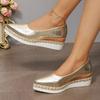 Damenschuhe Flachmund Einzelne Schuhe Spitze Zehenpartie Keilabsatz Plateau Schuhe für Frauen Slipper Leder Freizeit Schuhe Zapatos Mujer