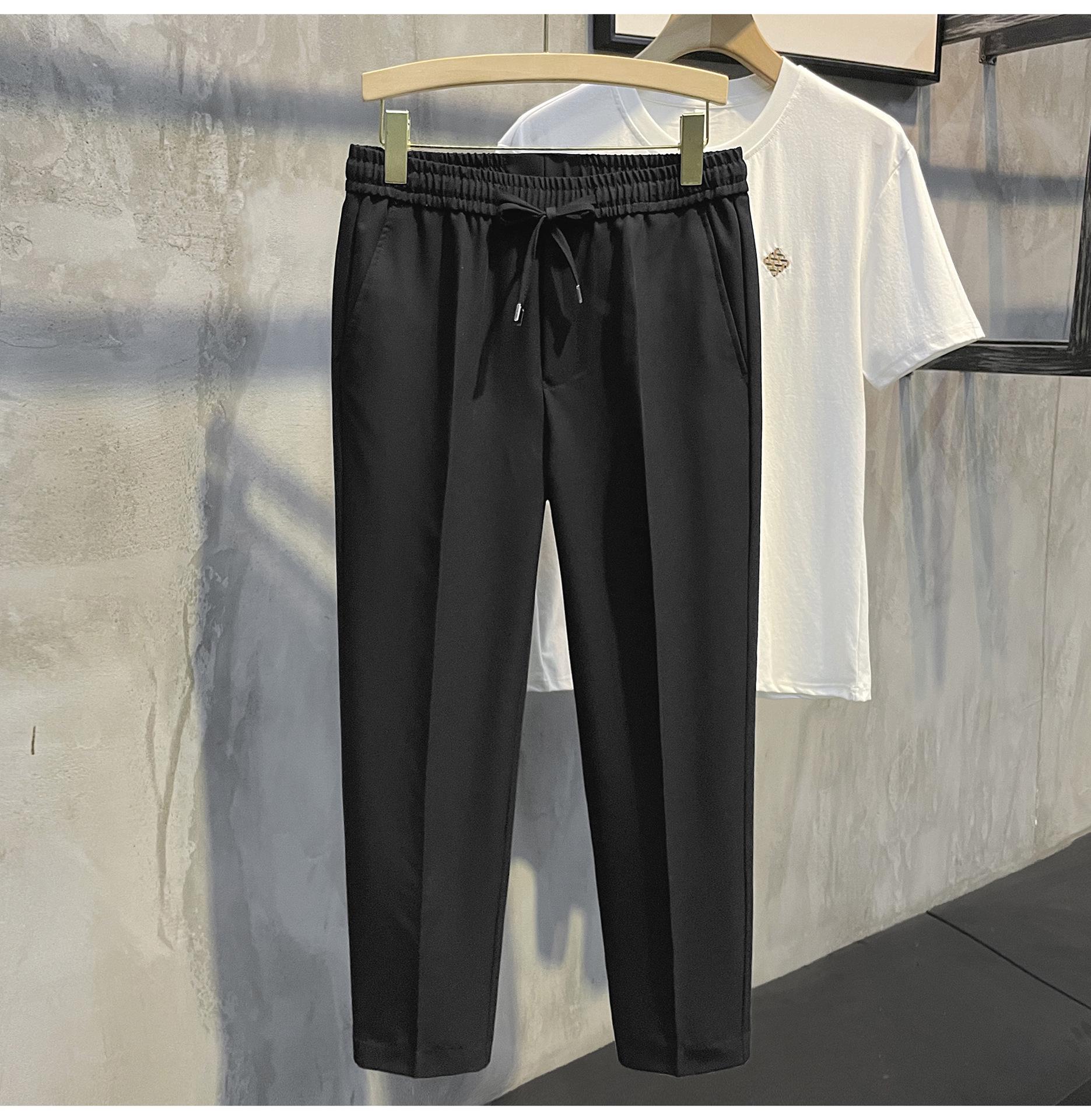 

2024 Мужские повседневные брюки с эластичной талией в корейском стиле с девятью точками — ретро-тренд в британском стиле без утюга 36 чёрный