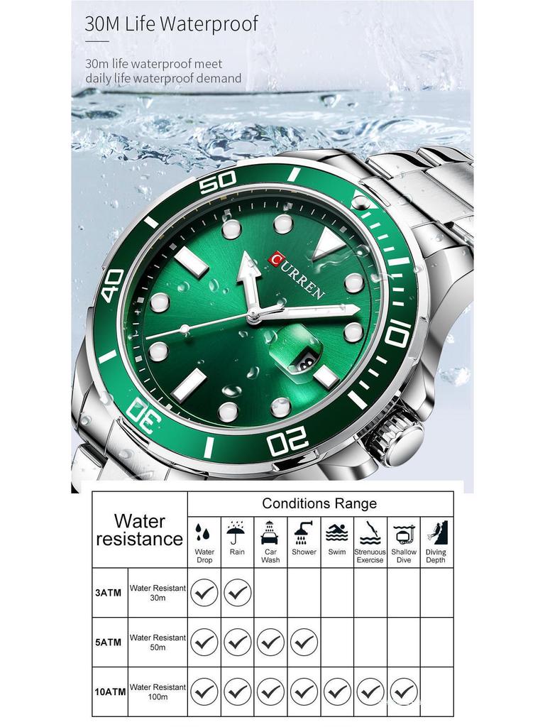 Curren Karyen Men's Waterproof Quartz Steel Band Business Casual Watch with Calendar