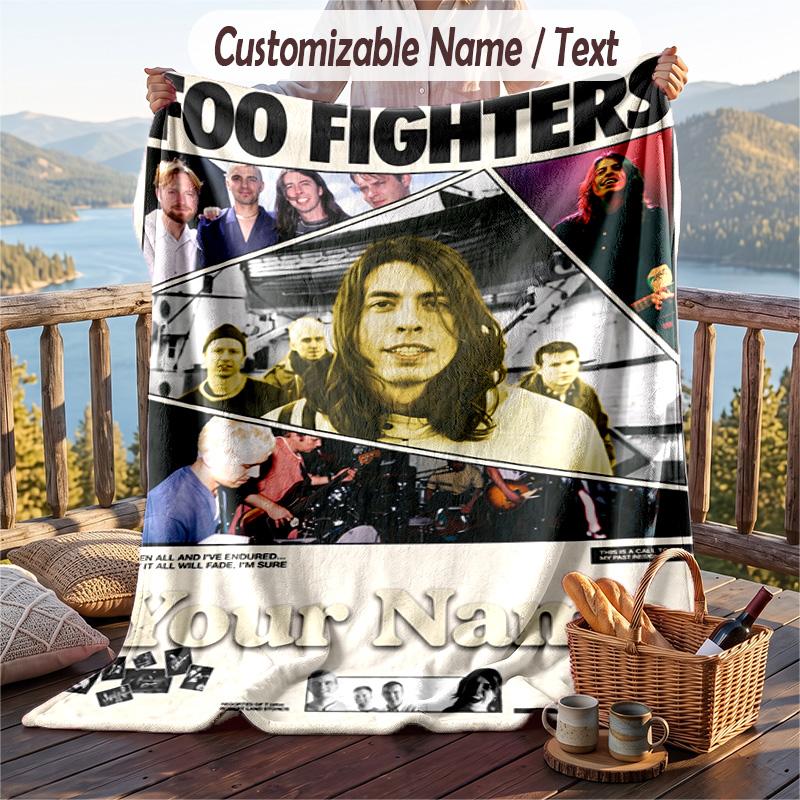 Custom Text Flannel Throw Blanket, Lightweight Cozy Bed Sofa BlanketFoo Fighters