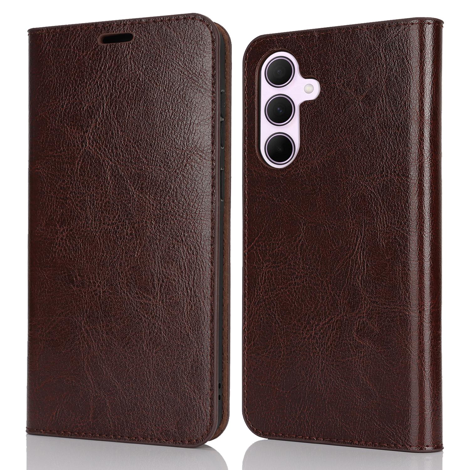 

Для Samsung Galaxy A56 5G/A36 5G Чохол Текстура Crazy Horse Розділена Шкіра Гаманець Чохол для Телефону Dark Brown