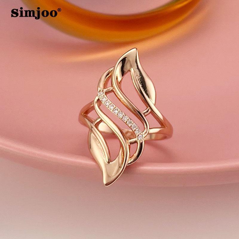 Zircon Rose Gold Hollow Flame Ring Women Fashion Jewelry Adjustable Stackable Statement Accessory