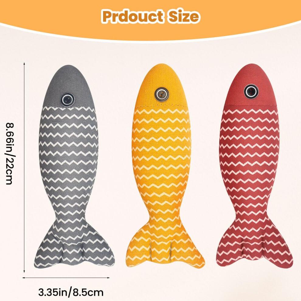 Cat Catnip Toys Fish - Cat Nip Kicker Toy for Indoor Cats, Squeak Interactive Toys for All Breeds Kitten, 3 Pcs Plush Pillows Soft and Durable for Pet