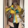2026 New Trendy Brand Color Matching Down Jacket Women's Knitted Sleeve Design Sense Letter Flower White Duck Down Jacket Tide