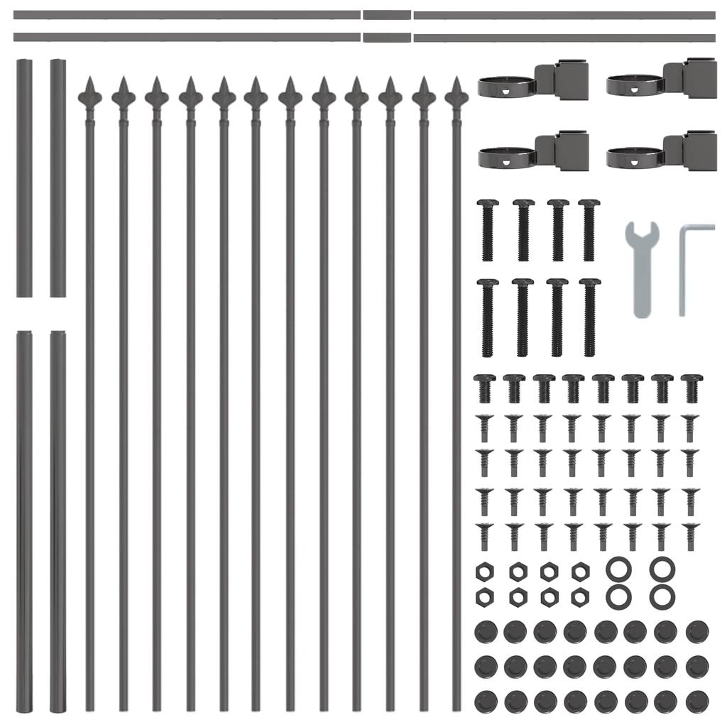 Garden Fence Panel 2 Pcs Gray 3.4 X 0.8 M Powder Coated Steel