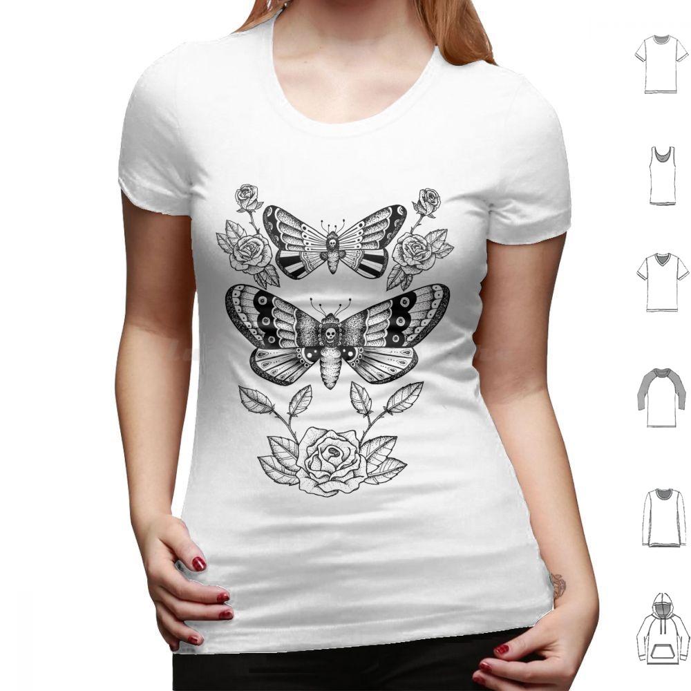 Death Moths T Shirt Big Size 100 Cotton Death Moth Roses Death Moths Moths Moth Black And White Fine Liner Detail Dot Work