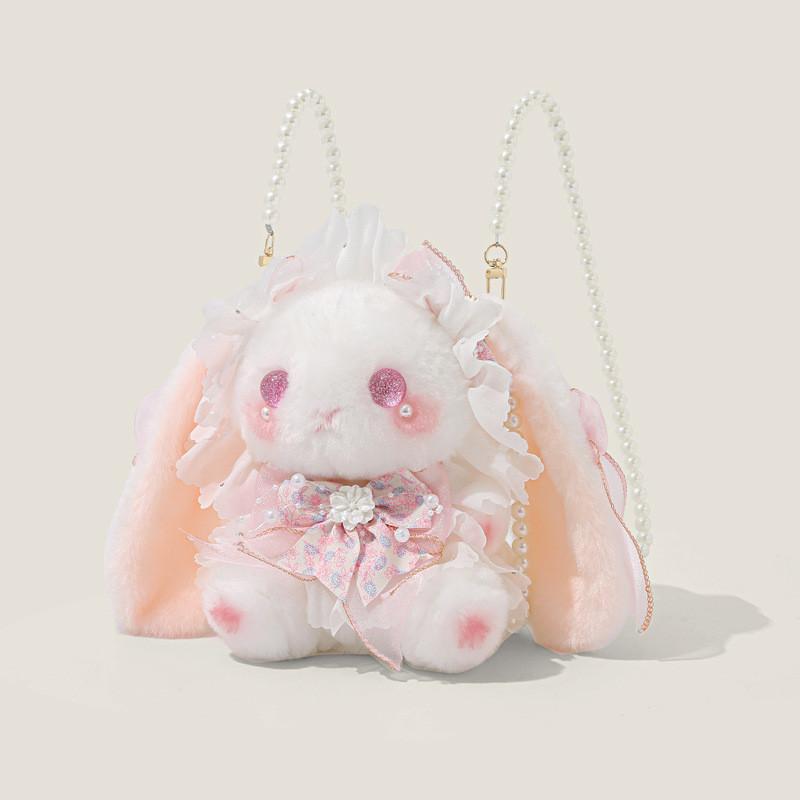 Cartoon Rabbit Lolita Mini Shoulder Bag With Pearl Chain For Daily Use