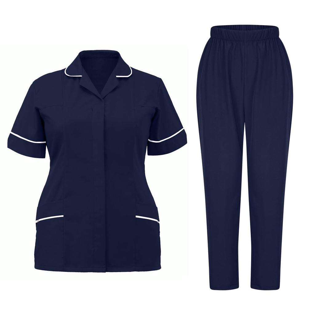 Soild Scrub Working Uniform Suit For Women's Cross V-Neck Short Sleeve Fun T-Shirts Workwear Tee With Pockets