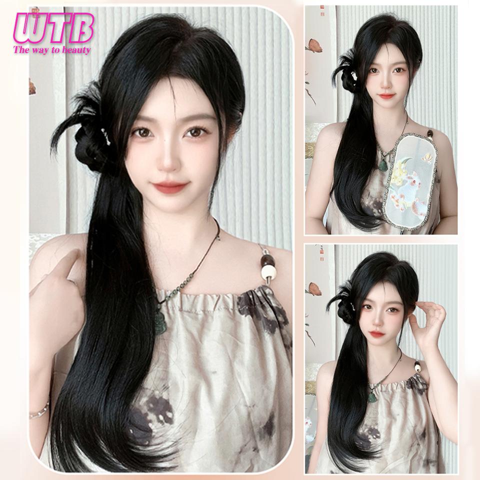 WTB Wig Women's Braid New Chinese Style Grip Clip Gentle Weaving Side Ball Head Low Horsetail Micro Roll Wig