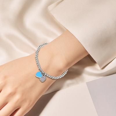Yousheng Women Beaded Enamel Bracelet Adjustable Length Heart Charm Titanium Steel Bracelet Stress Relief Happiness Meaningful Jewelry