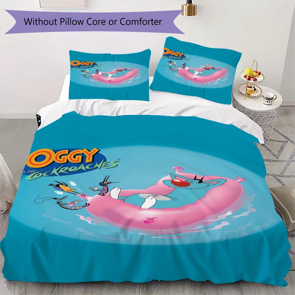 Oggy Pattern Bedding,Quilt Set Quilt Cover Pillowcase Home Birthday Gift (1*duvet cover+2*pillowcase,without core)NSJT0928124