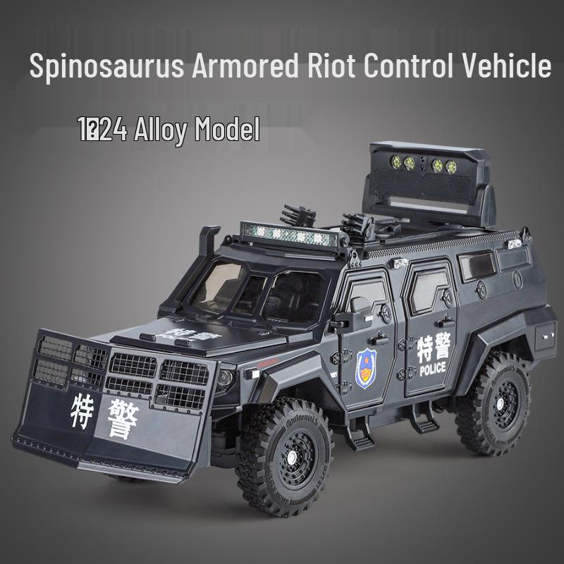 

Large 1/24 Spinosaurus Armored Riot Control Police Vehicle Alloy Toy Car Model for Boys
