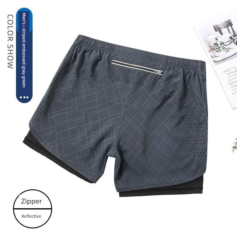 Men's Running Shorts Professional Marathon Track and Field Three-Quarter Length Quick-Dry Inner Lining Pants Sports Two-In-One Design with Phone